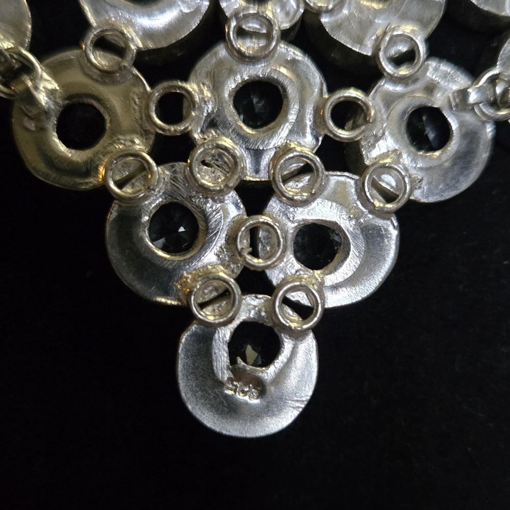 Quarts & garnet sterling silver bib necklace - Picture 12 of 12